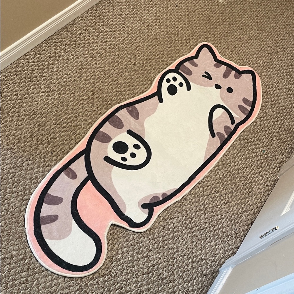 Cute Cat Shaped Rug - Pink and Cream